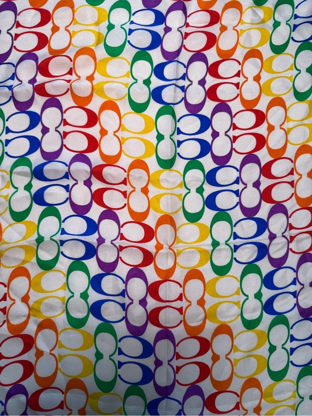 Coach Multicolor Square 100% Silk Logo Scarf in Rainbow Hues 23” x 23”